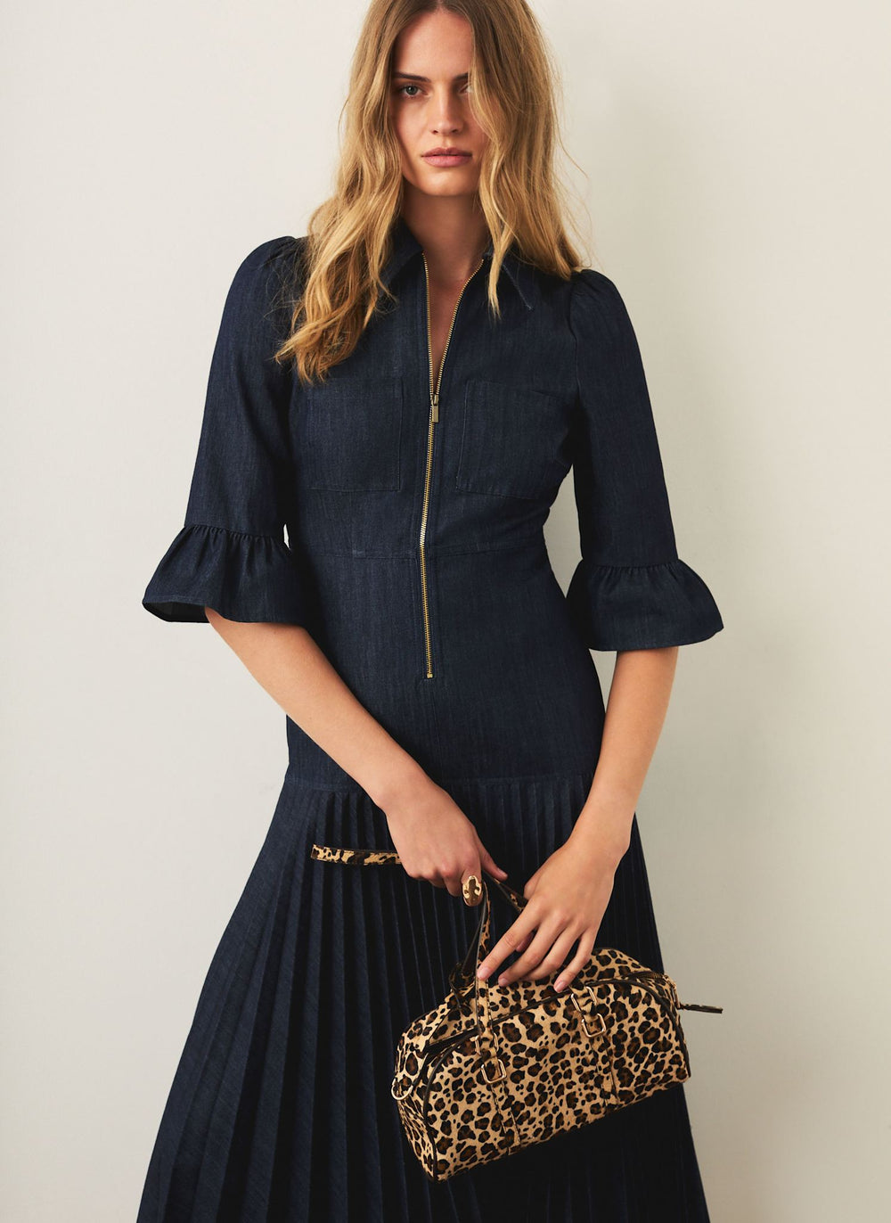Dark Indigo Pleated Midi Dress