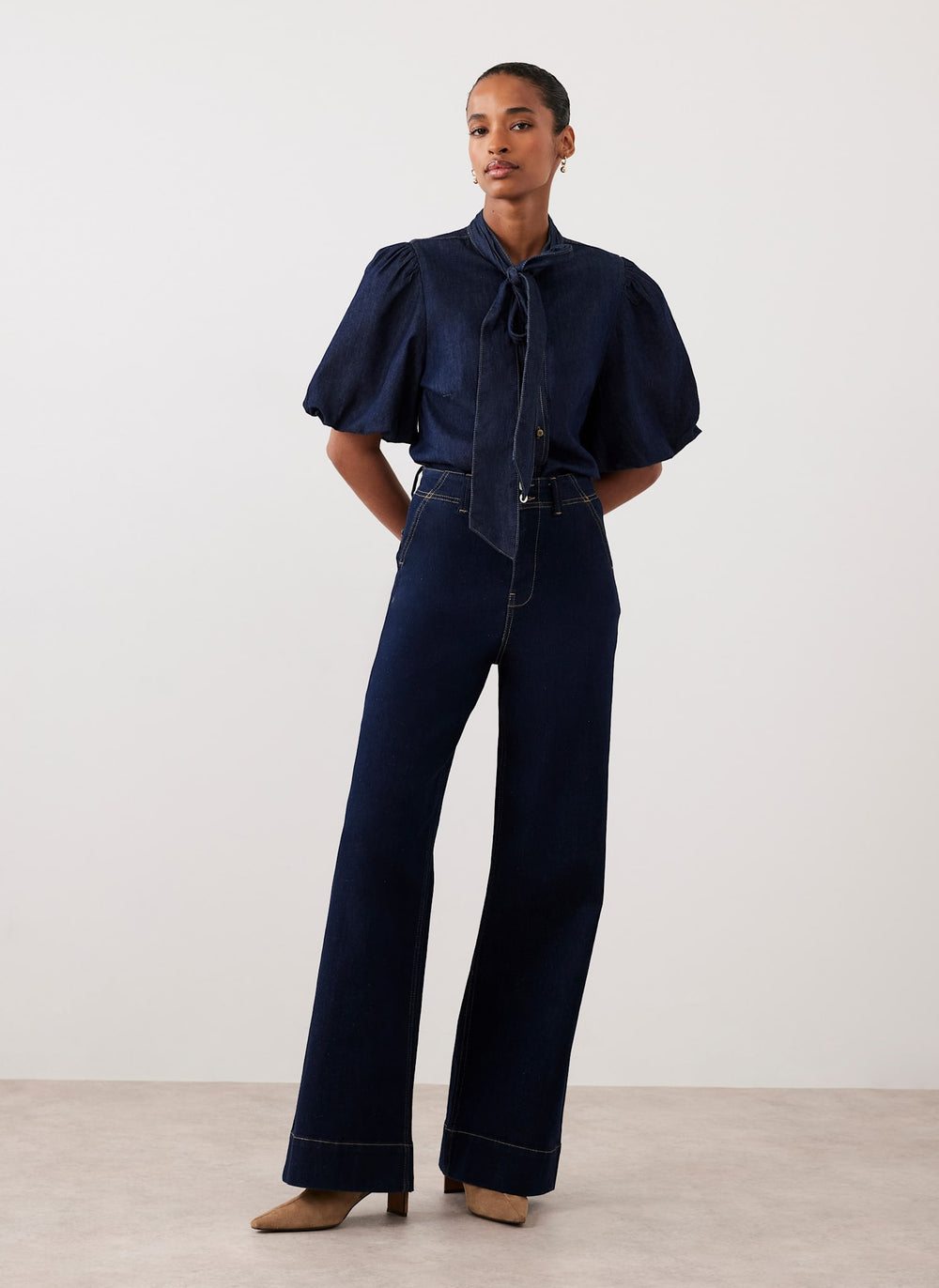 Dark Indigo Puff Sleeve Denim Shirt