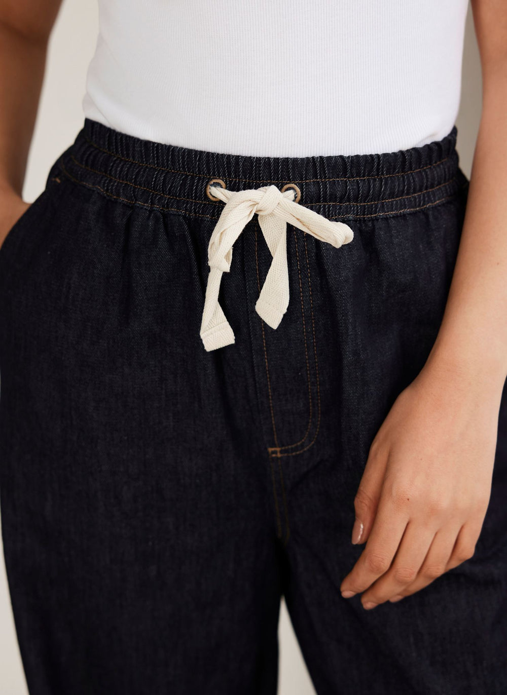 Dark Indigo Tie Waist Wide Jeans