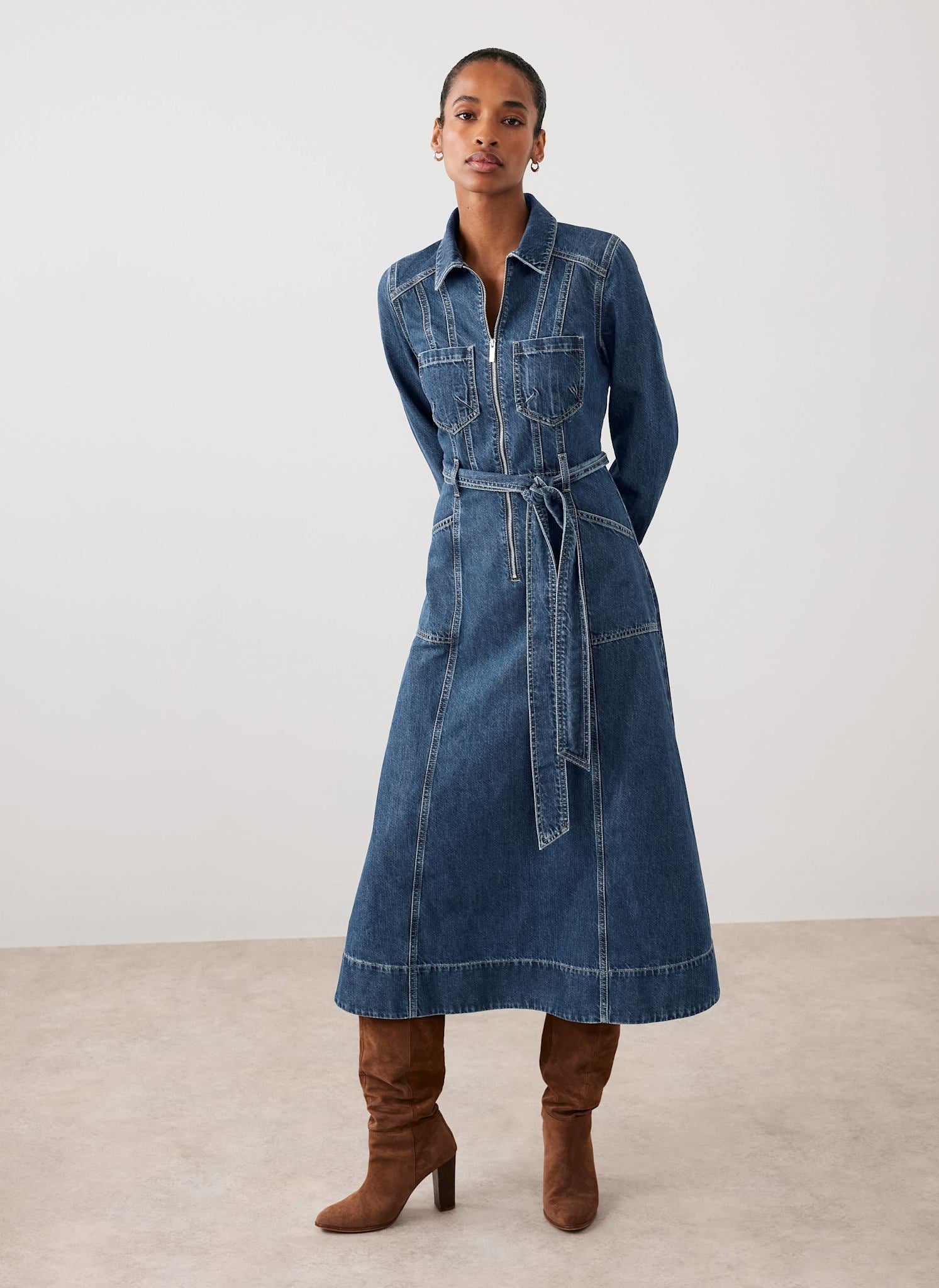 ワンピース Mistral Belted Shirt Dress Indigo Denim Belted Midi Shirt Dress – Mint Velvet