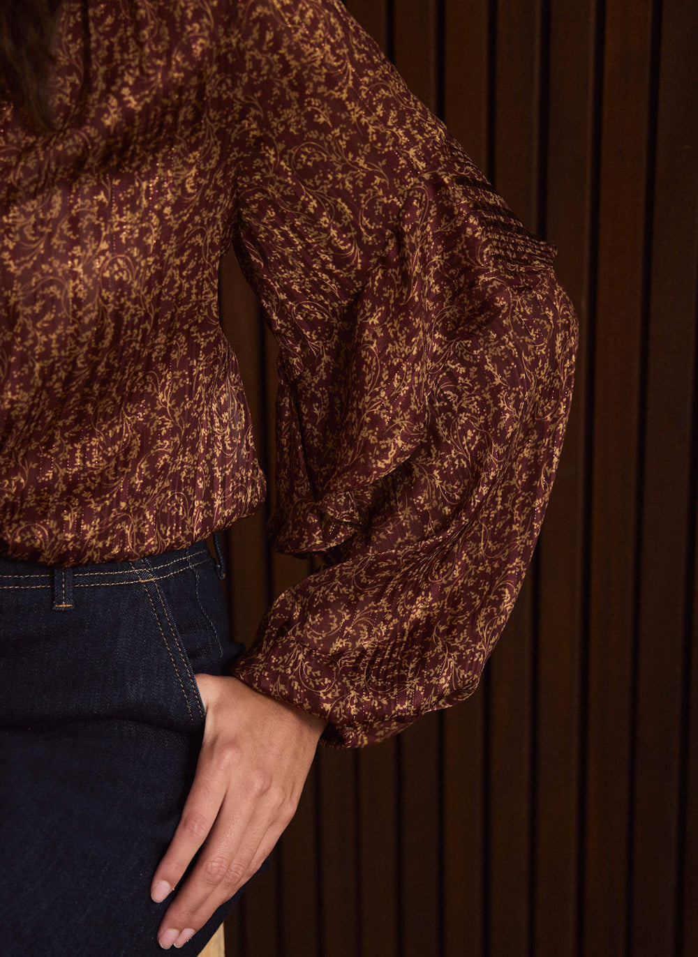 Brown Floral Print Pussybow Blouse