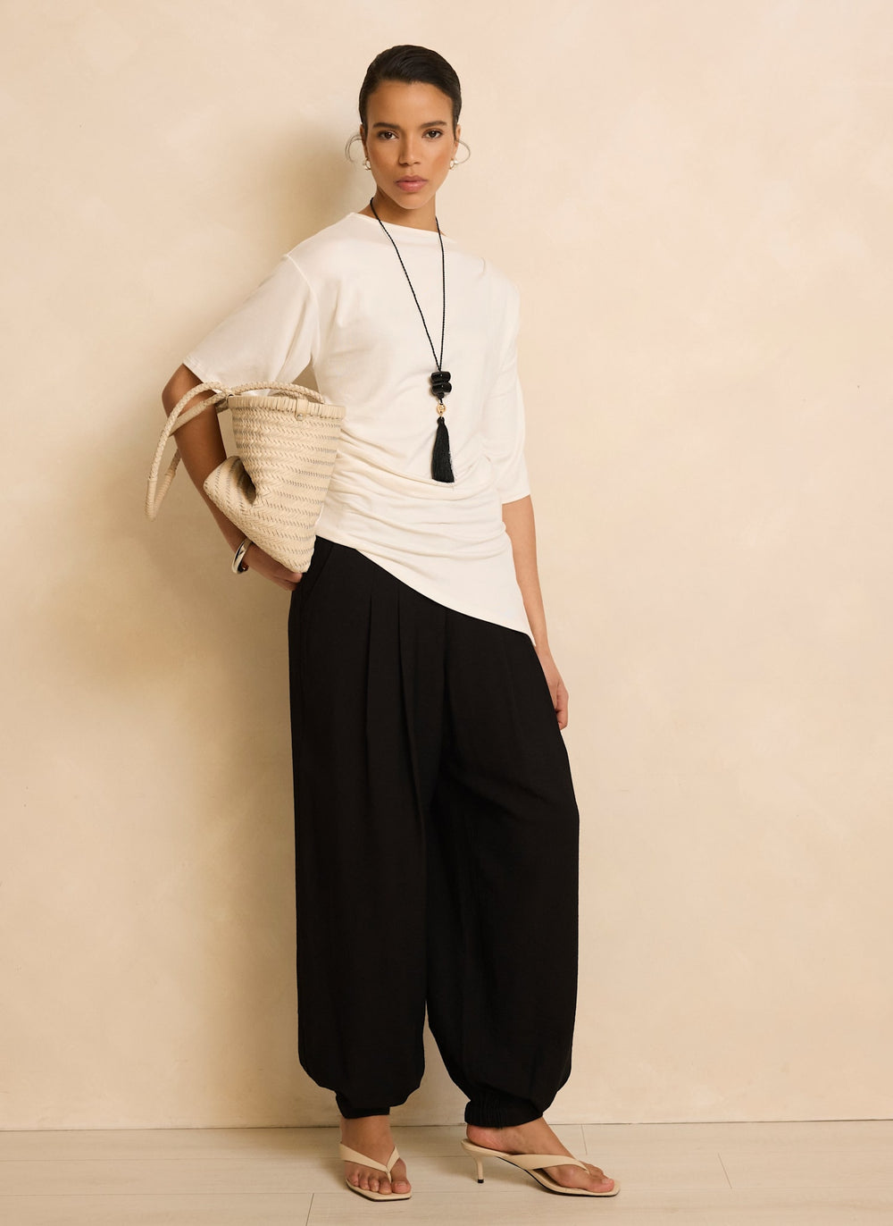 Cream Draped Asymmetric Top