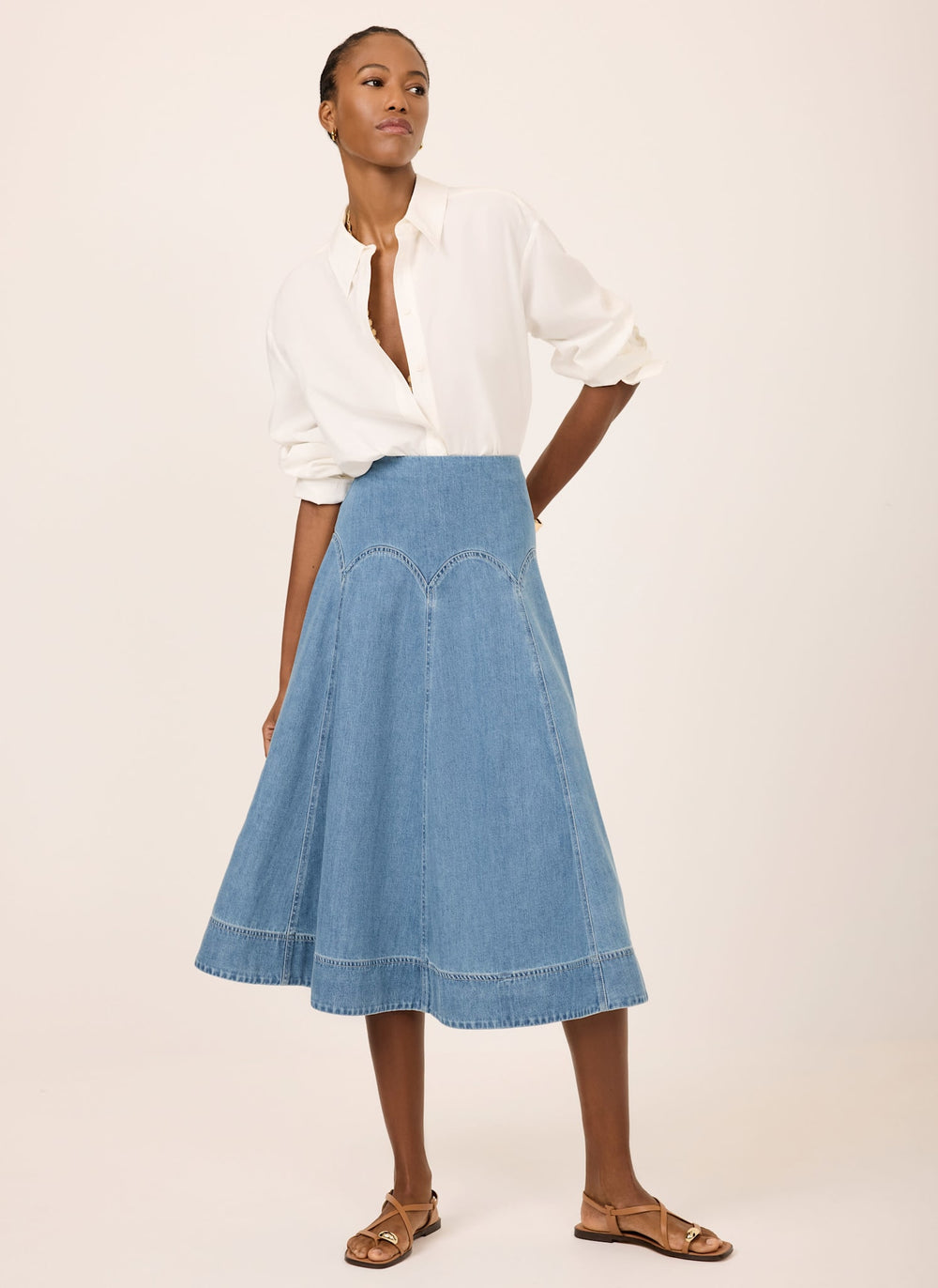 Mid Indigo Denim Midi Skirt