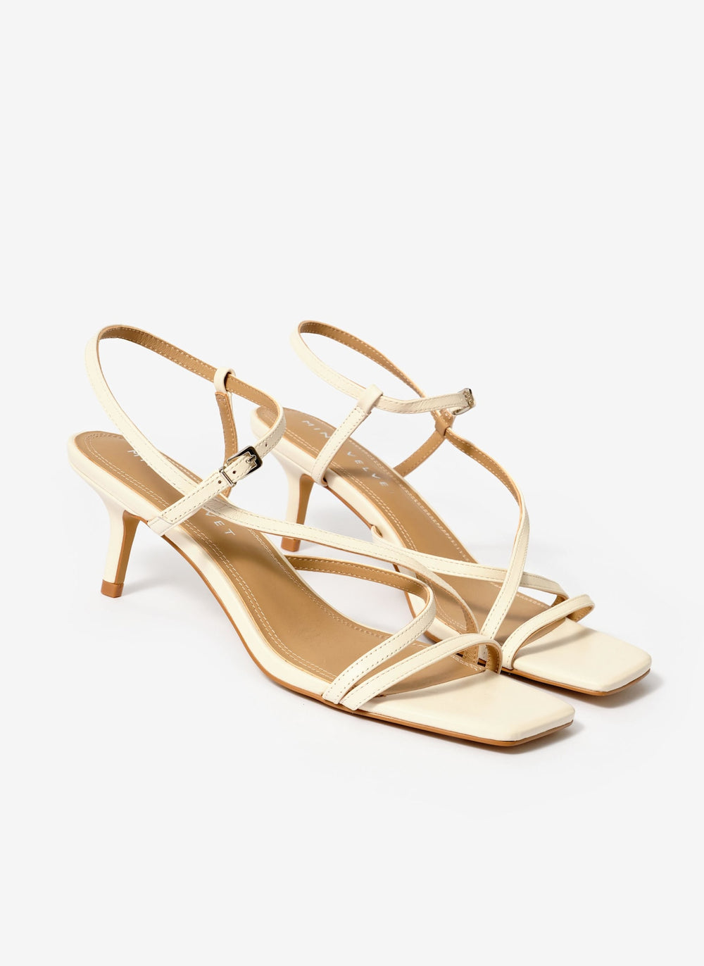 Eli Cream Leather Strappy Kitten Heels