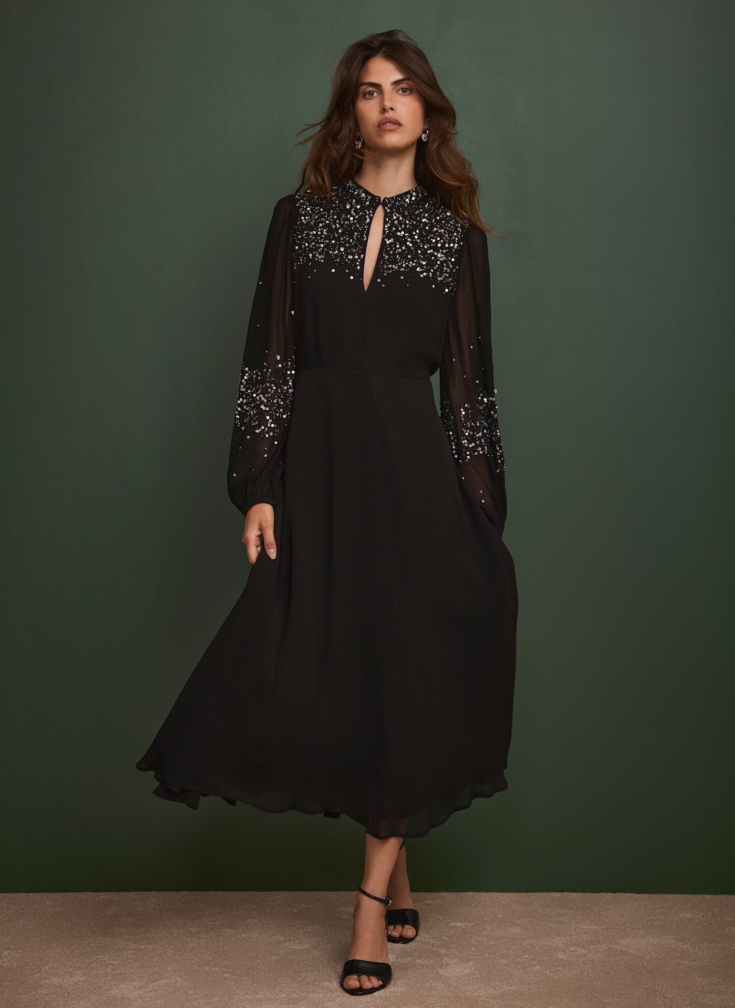 Black Embellished Midi Dress