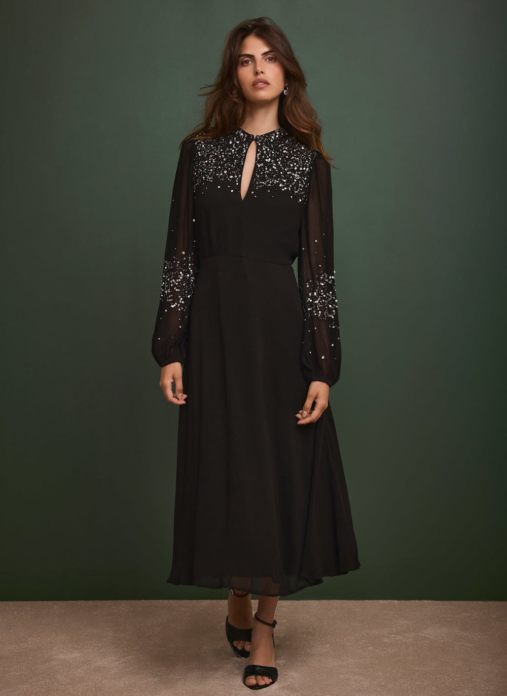 Black Embellished Midi Dress