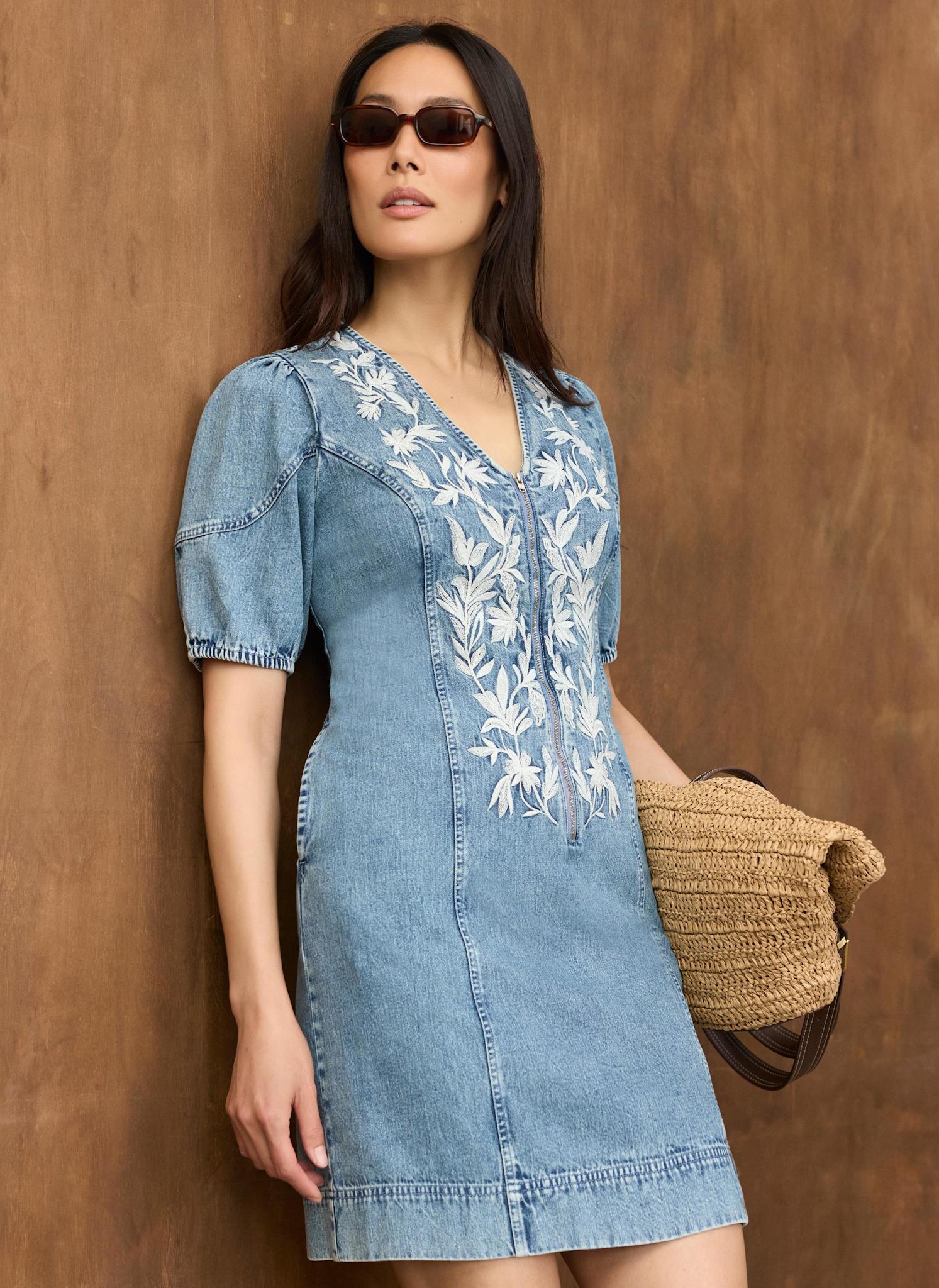 Mint Velvet Women's Embroidered Denim Mini Dress - Blue