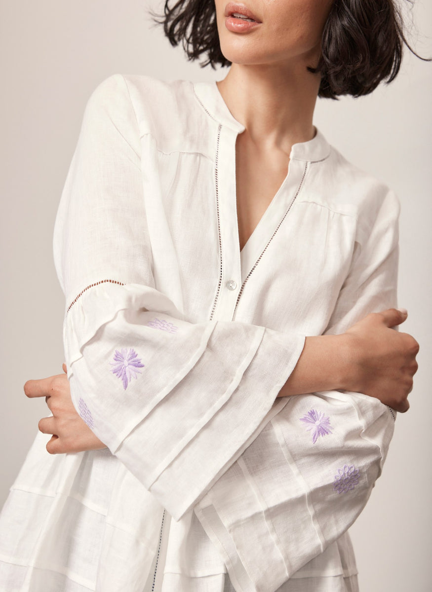 White Embroidered Linen Blouse Mint Velvet