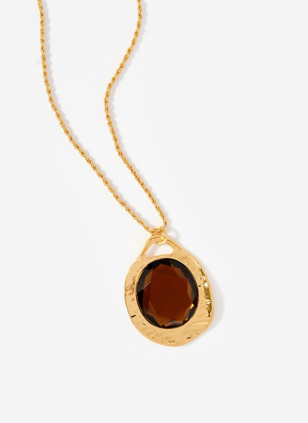 Gold Tone Brown Resin Long Pendant Necklace
