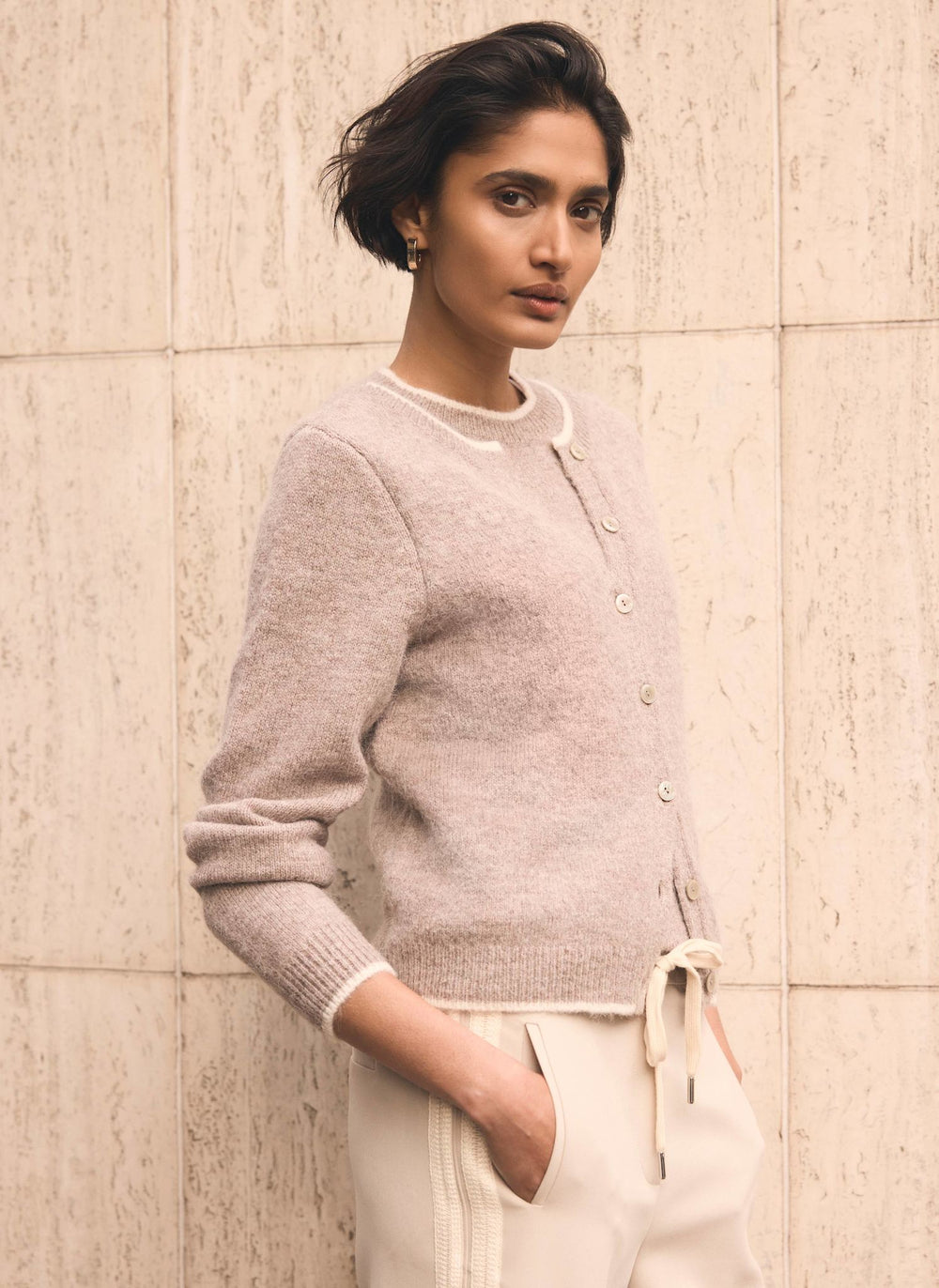 Neutral Double Layer Knit Cardigan