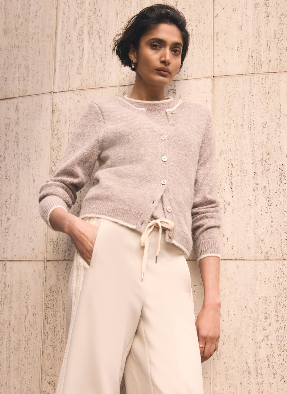Neutral Double Layer Knit Cardigan