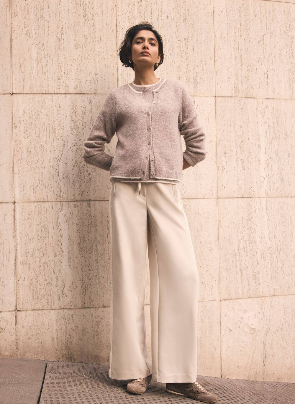 Neutral Double Layer Knit Cardigan