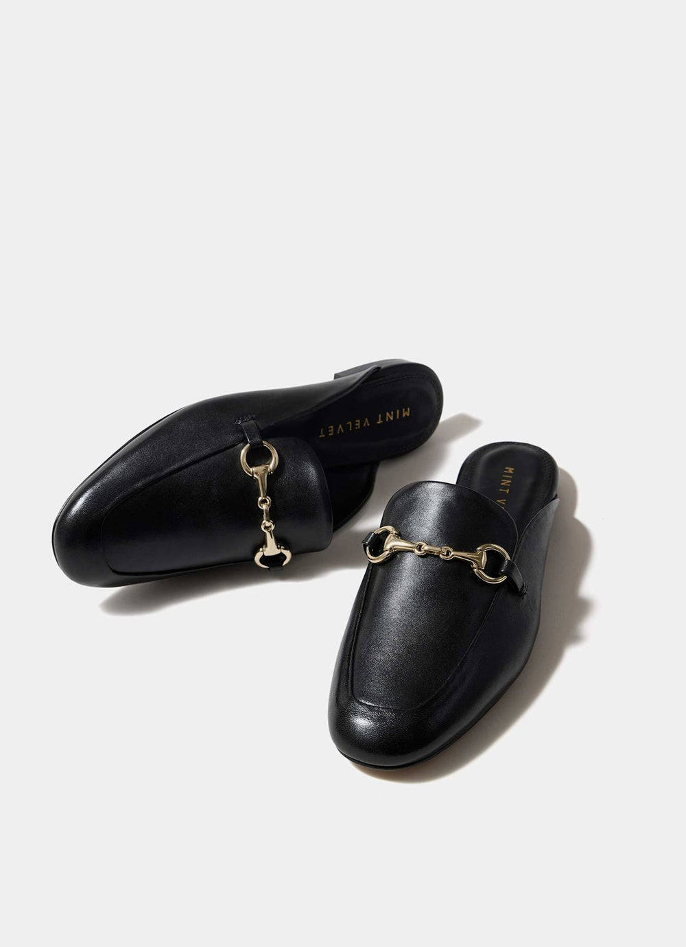 Faye Black Leather Backless Loafers