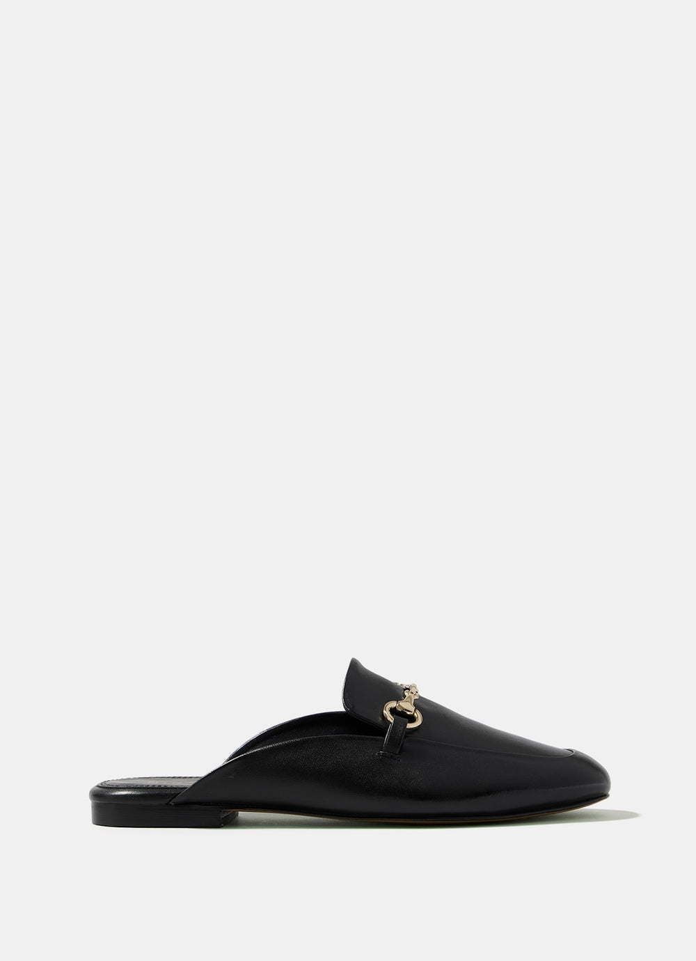 Faye Black Leather Backless Loafers
