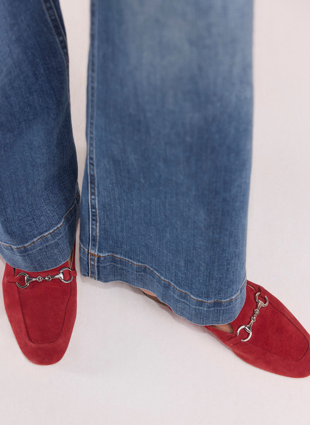 Faye Red Suede Backless Loafers