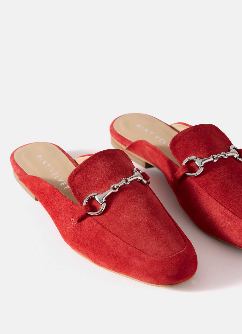 Faye Red Suede Backless Loafers