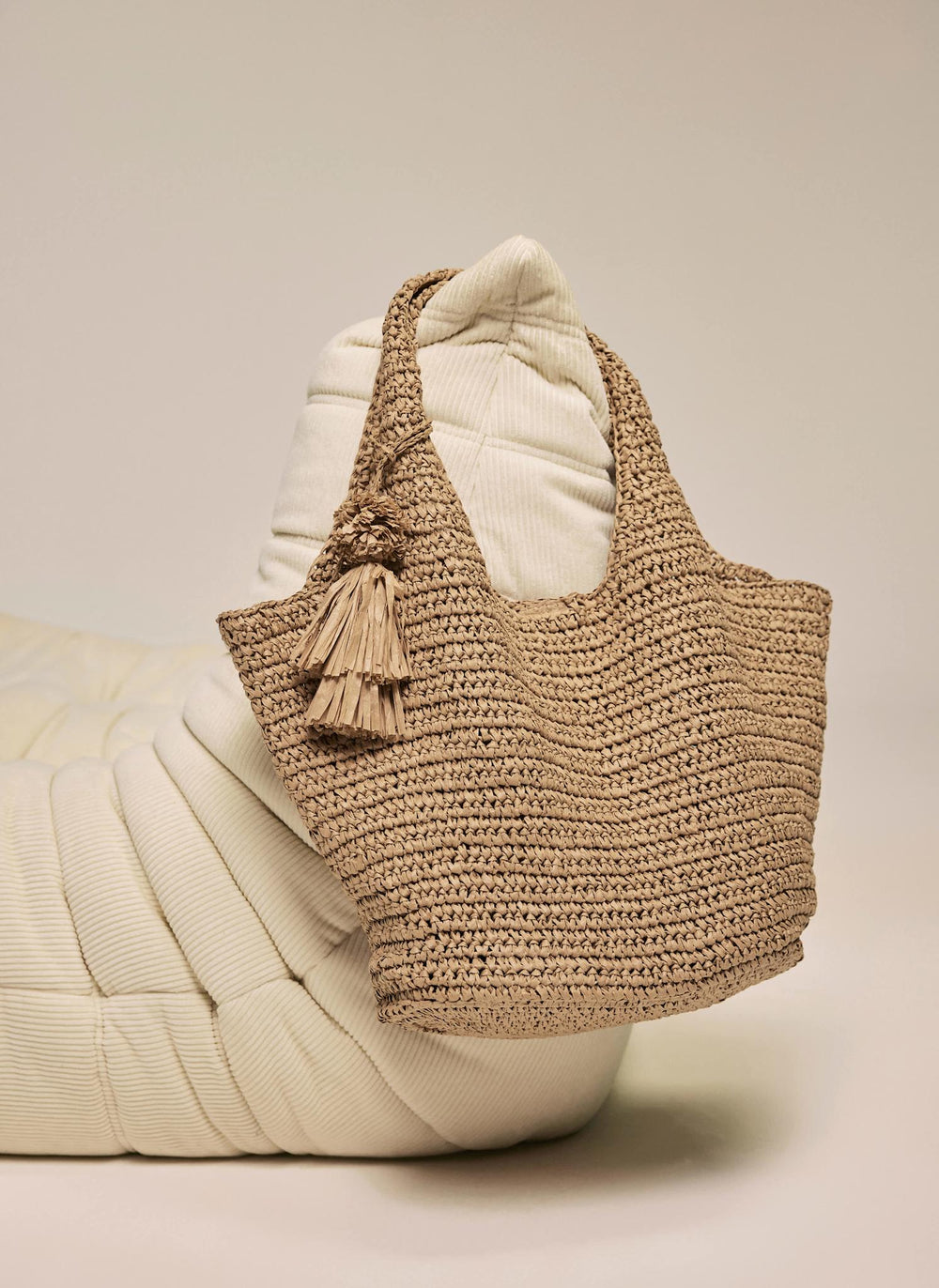 Neutral Woven Oversized Tote Bag