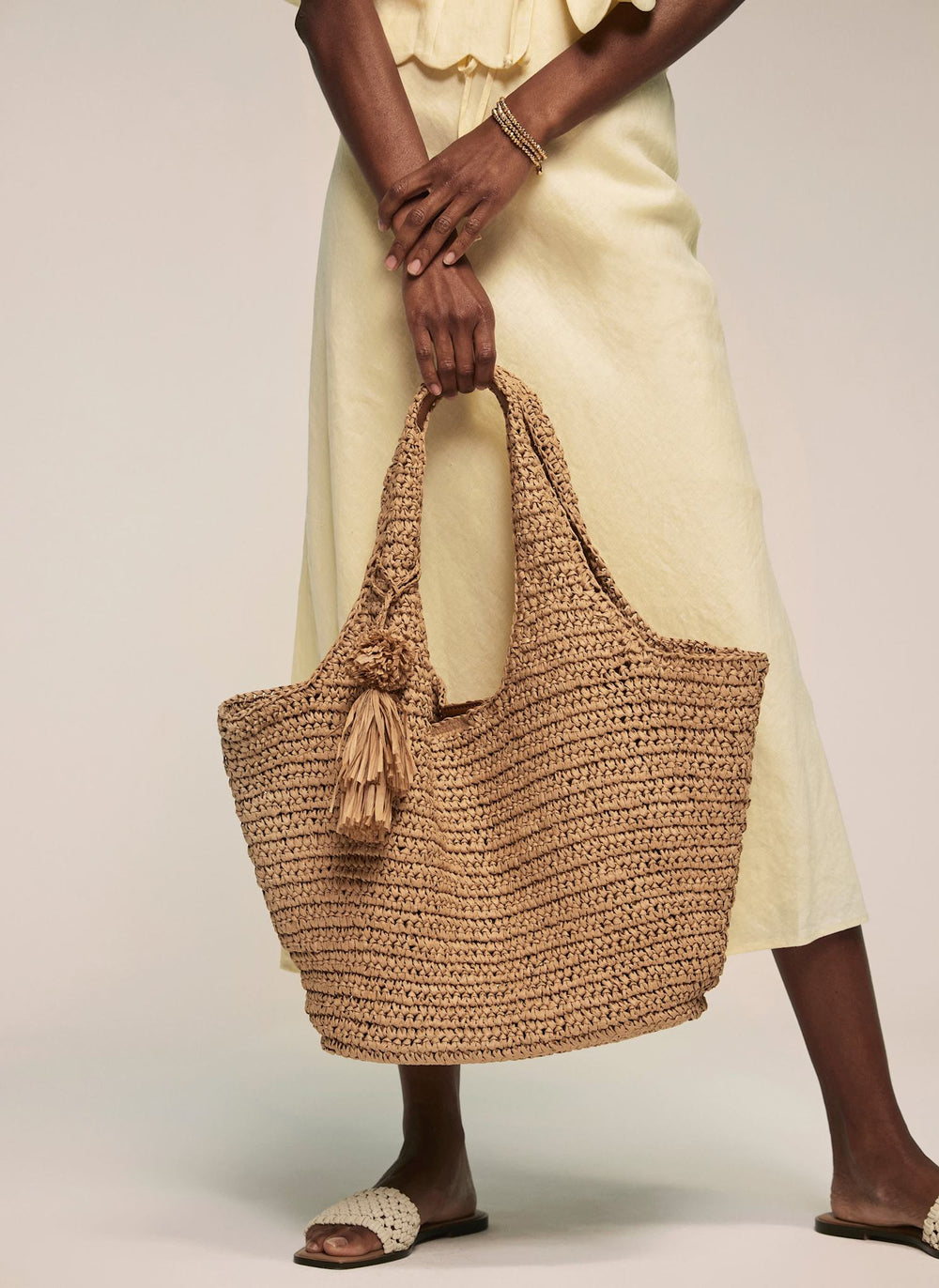 Neutral Woven Oversized Tote Bag