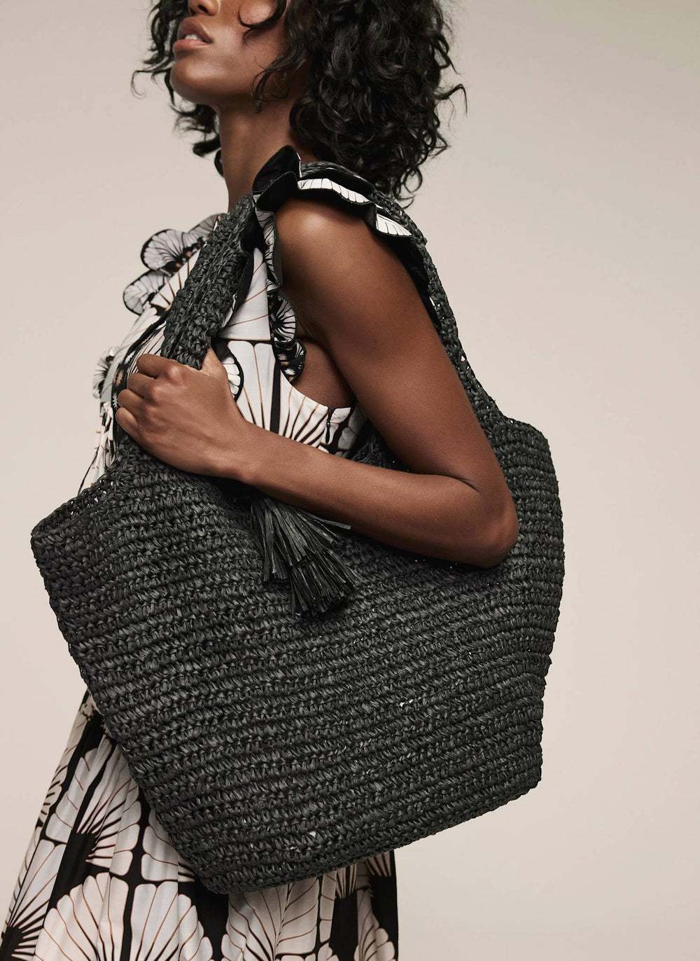 Black Woven Oversized Tote Bag