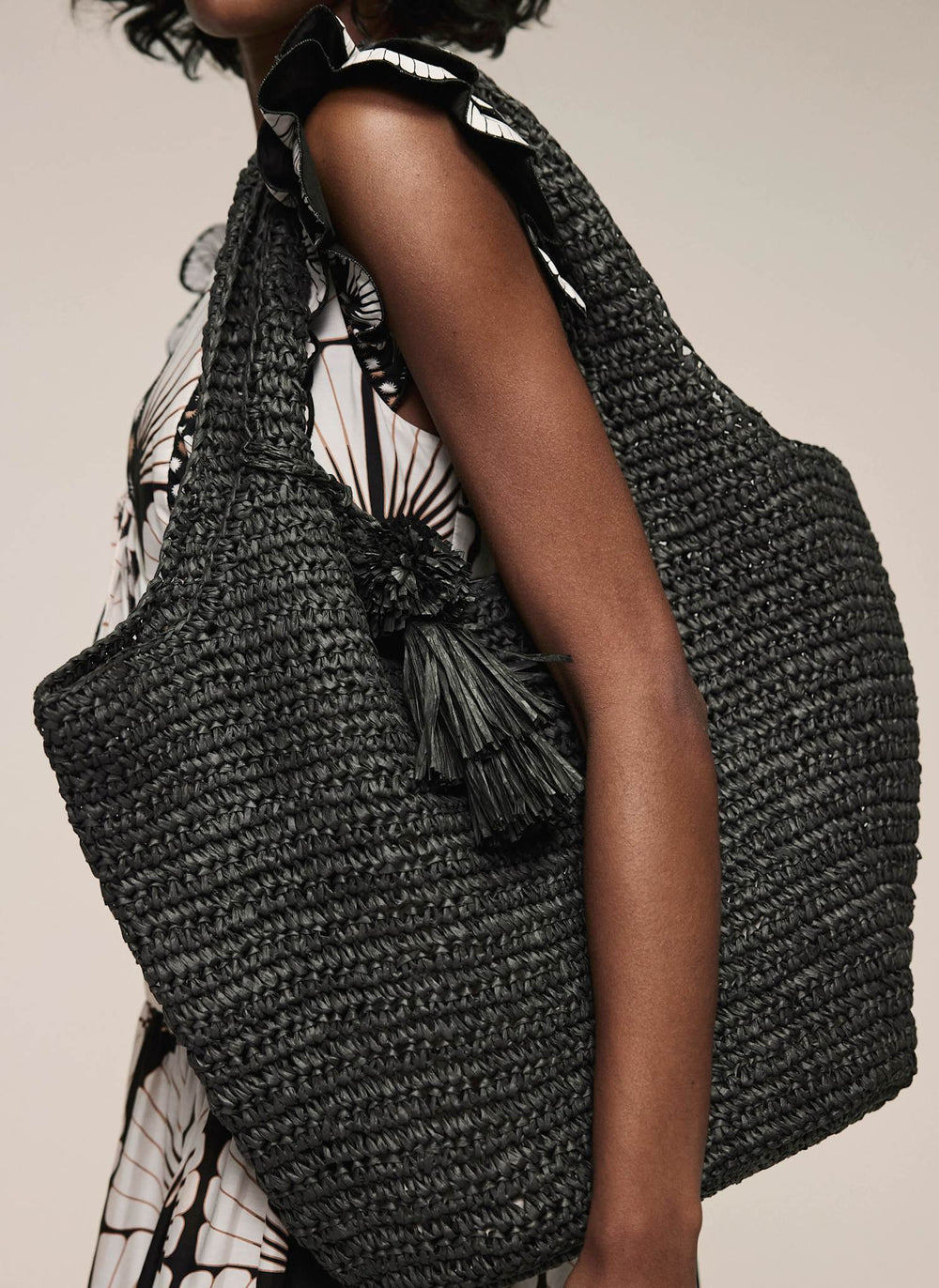 Black Woven Oversized Tote Bag