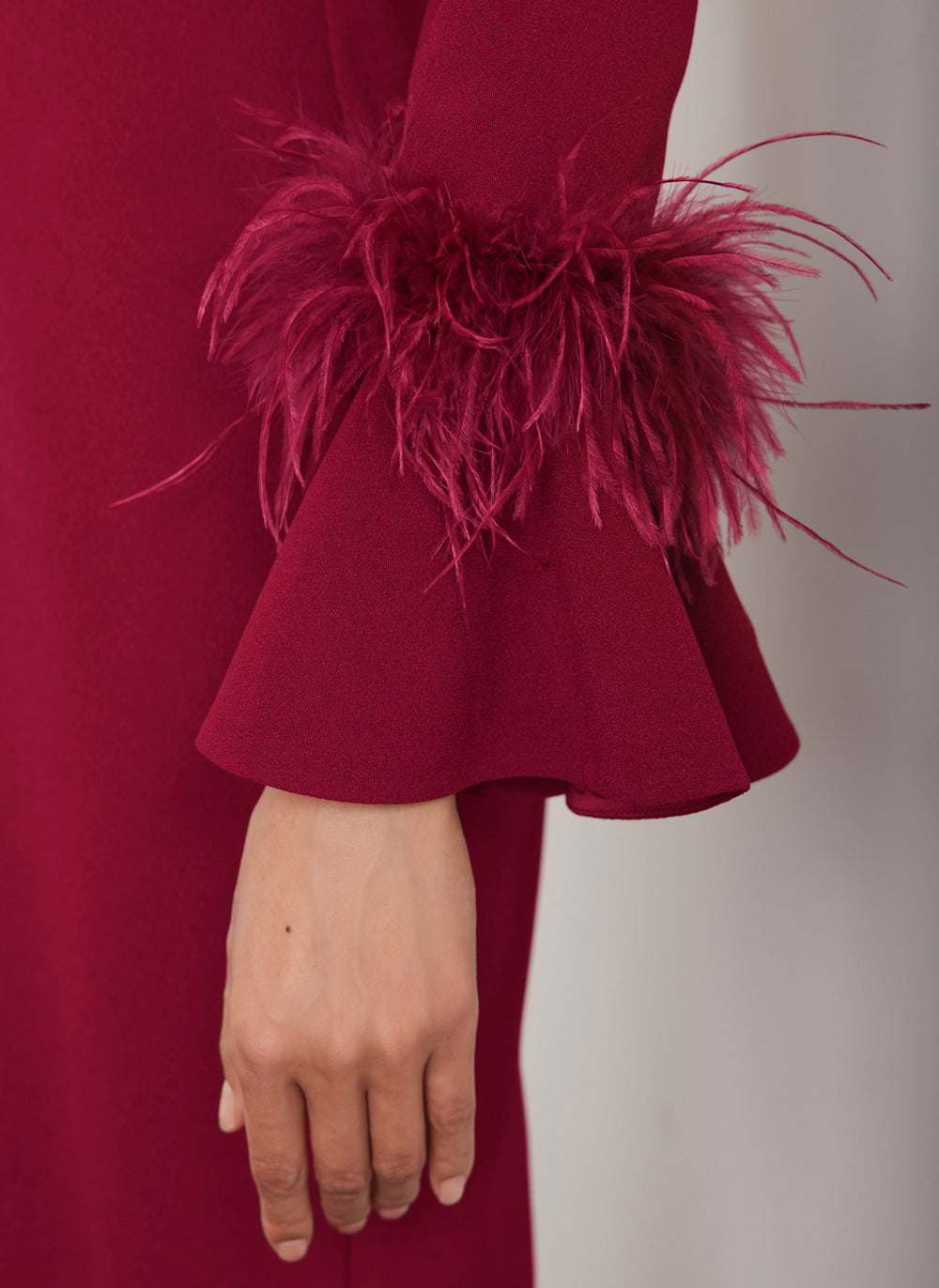 Red Feather Trim Midi Dress