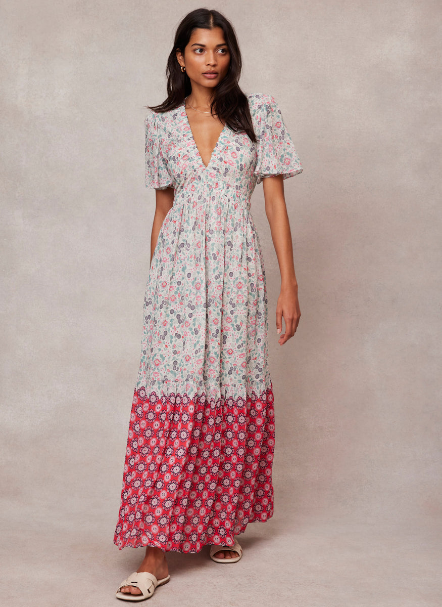 Cream Mixed Floral Print Maxi Dress Mint Velvet