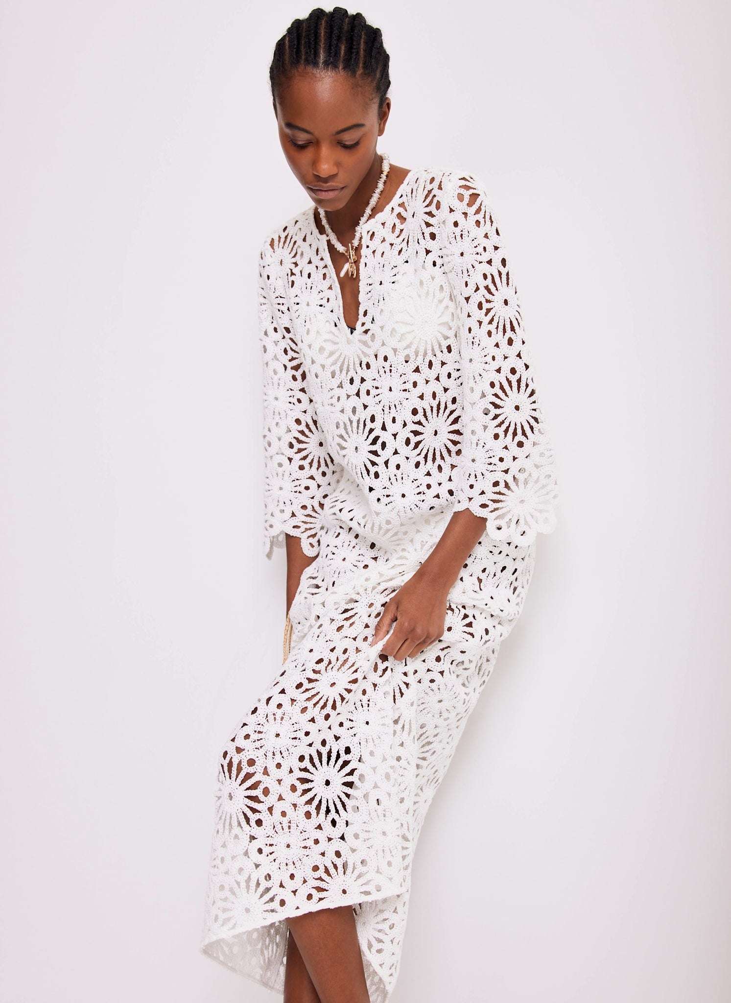 Crochet Long White Beach Cover Up White Lace White Long Sleeve