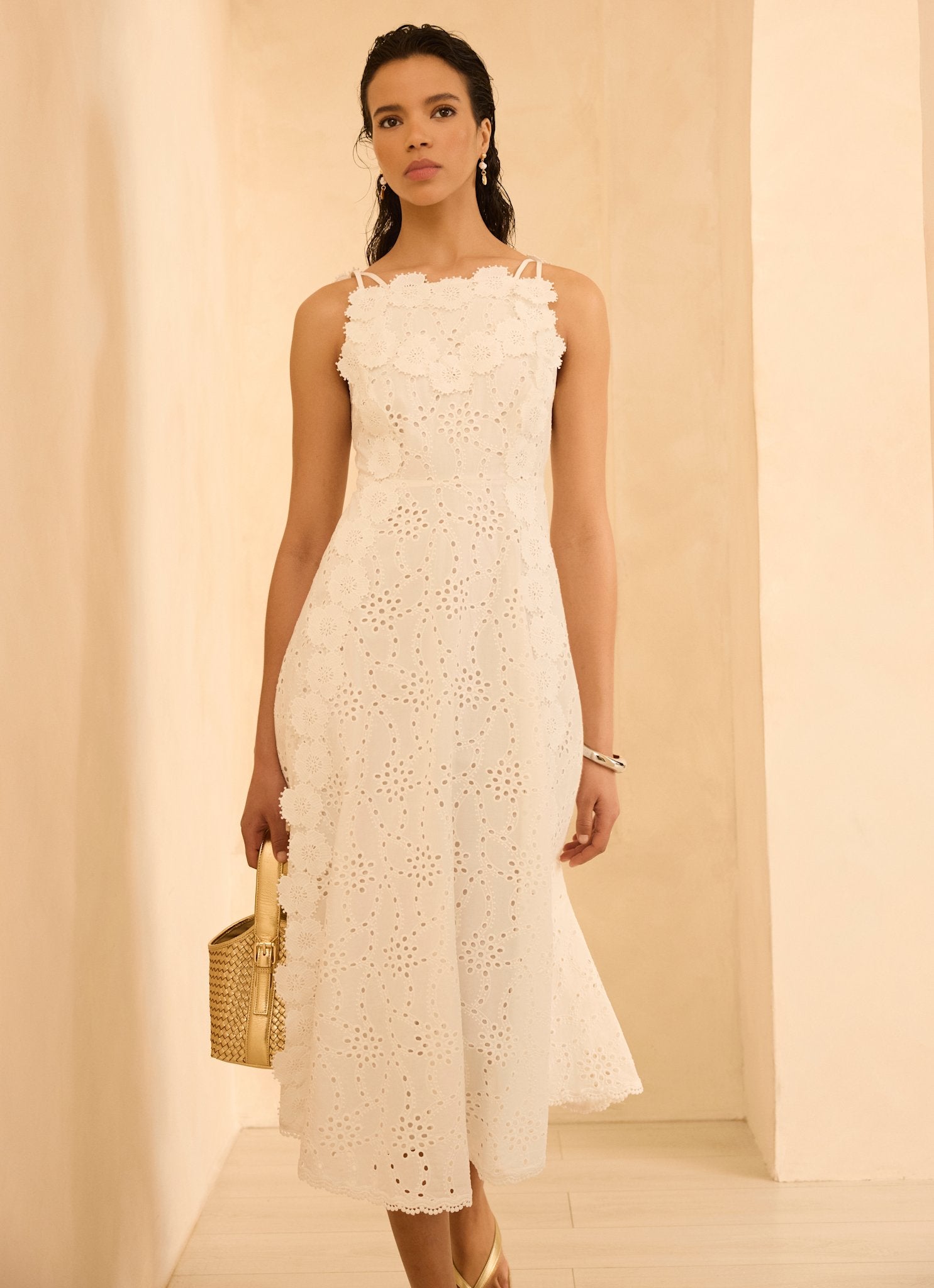 White Cotton Floral Lace Midi Dress Mint Velvet White Cotton Floral Lace Midi Dress Mint Velvet