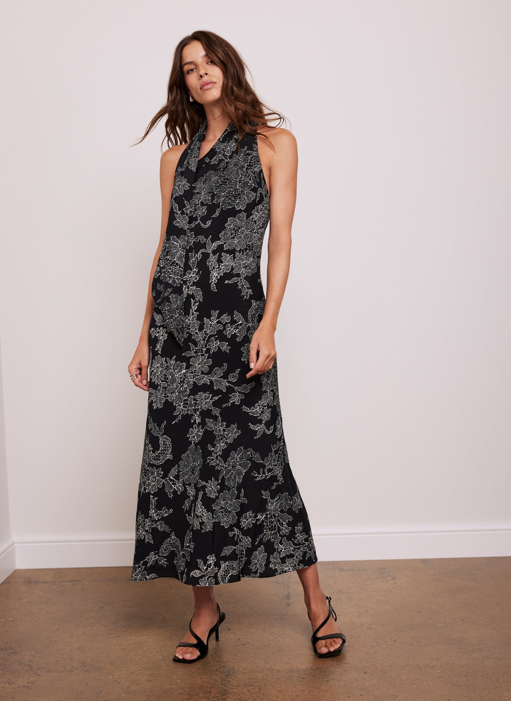 Black Floral Lace Print Maxi Dress