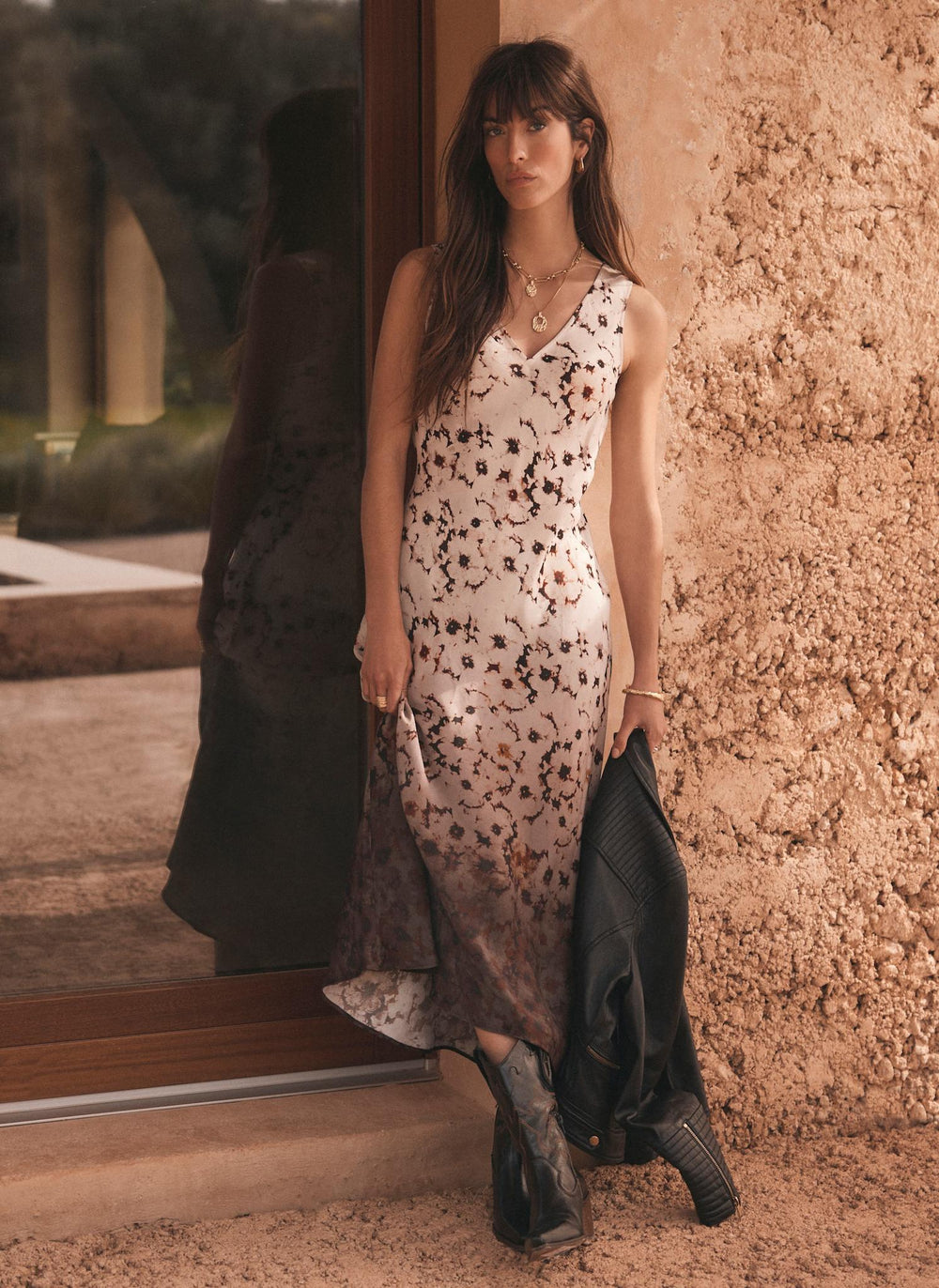 Neutral Floral Ombre Print Midi Dress