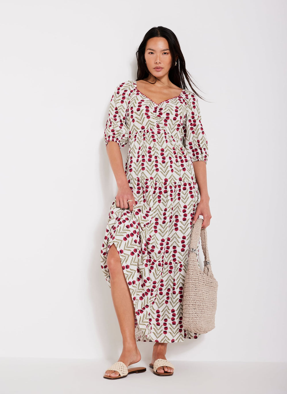 Neutral Floral Print Maxi Dress