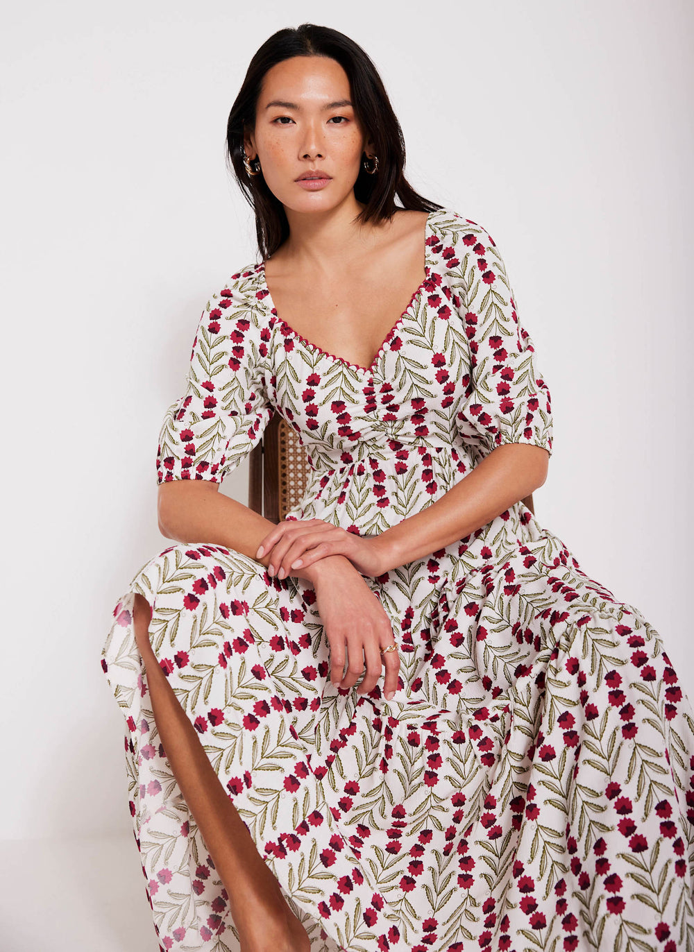 Neutral Floral Print Maxi Dress