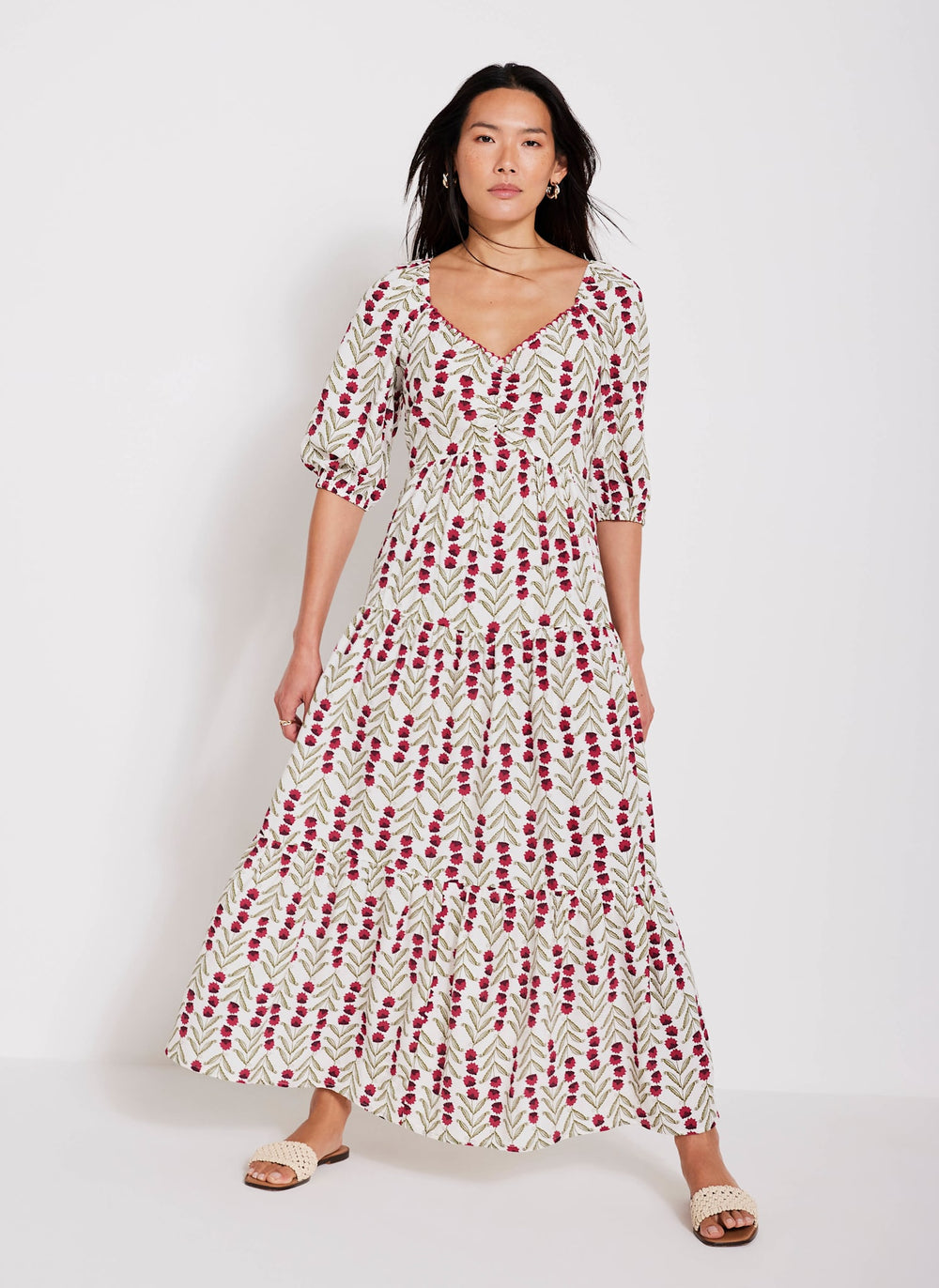 Neutral Floral Print Maxi Dress