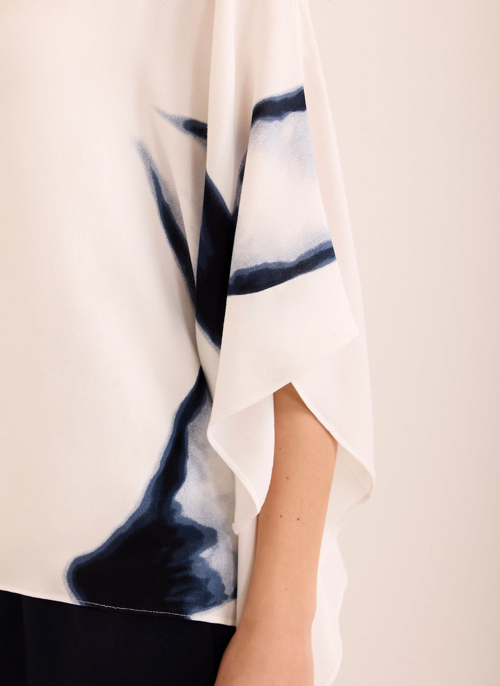 White Print Batwing Top
