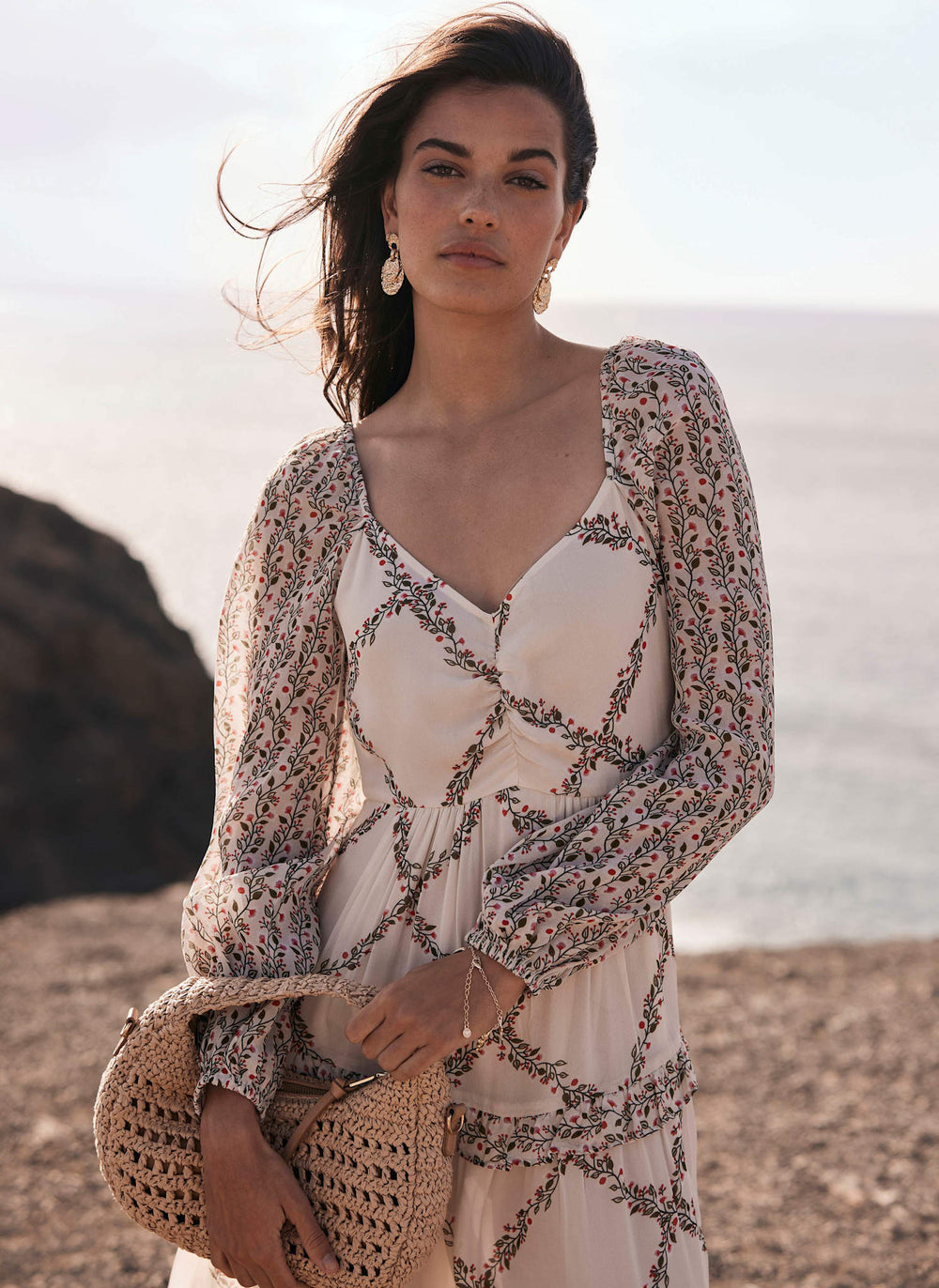 White Floral Print Maxi Dress