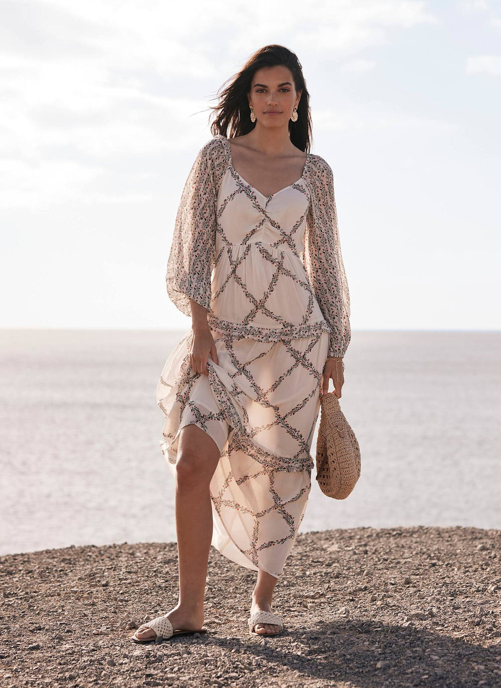 White Floral Print Maxi Dress