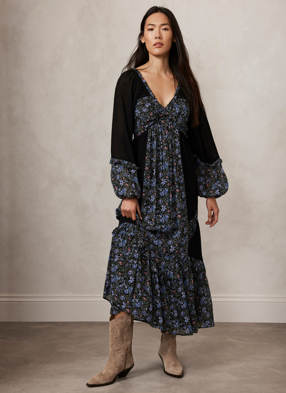 Black Floral Print Maxi Dress