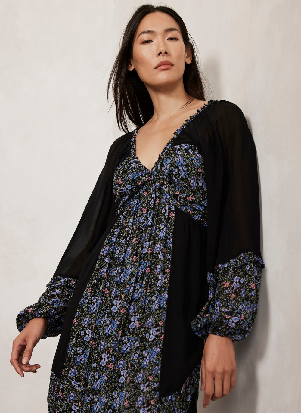 Black Floral Print Maxi Dress