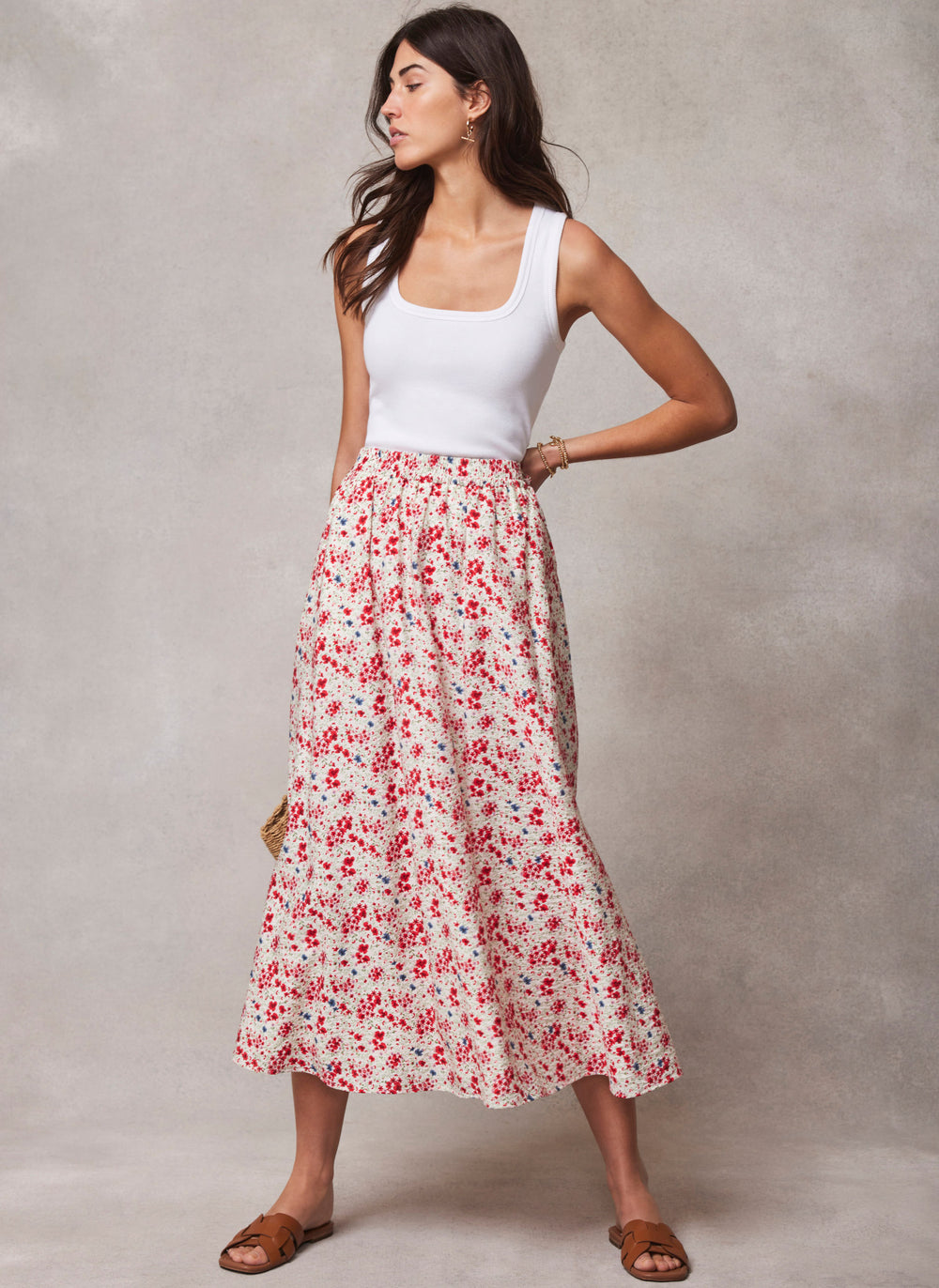 White Floral Print Maxi Skirt