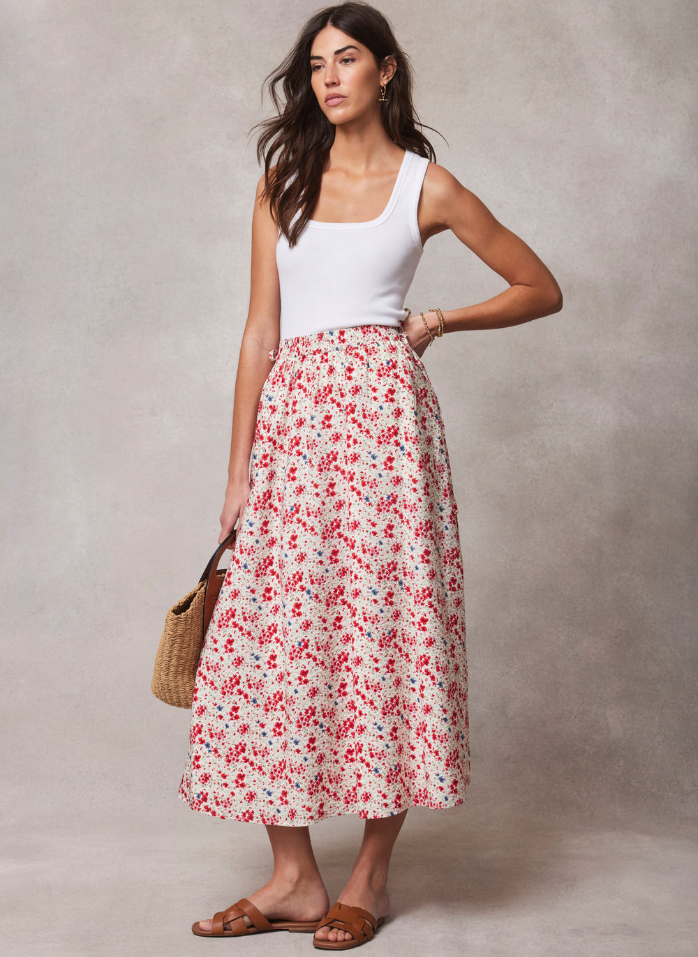 White Floral Print Maxi Skirt