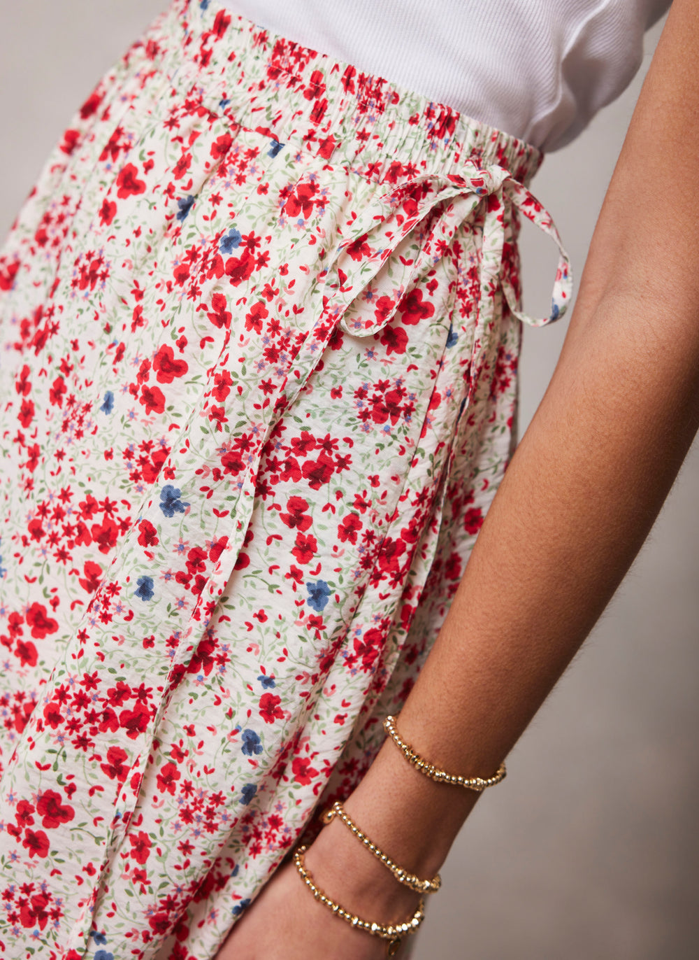 White Floral Print Maxi Skirt