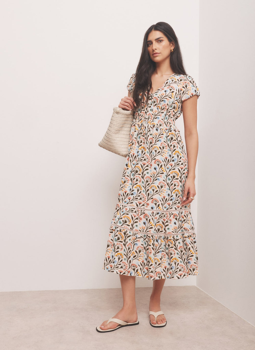 Orange Floral Print Midi Dress