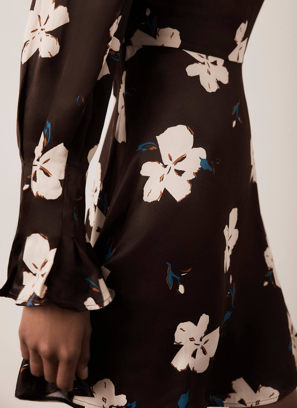 Brown Floral Print Satin Mini Dress