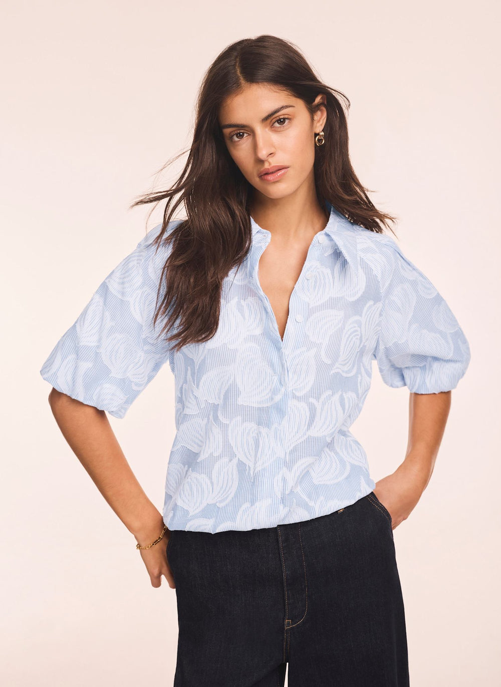 Blue Cotton Jacquard Striped Shirt
