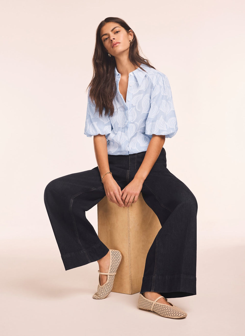 Blue Cotton Jacquard Striped Shirt