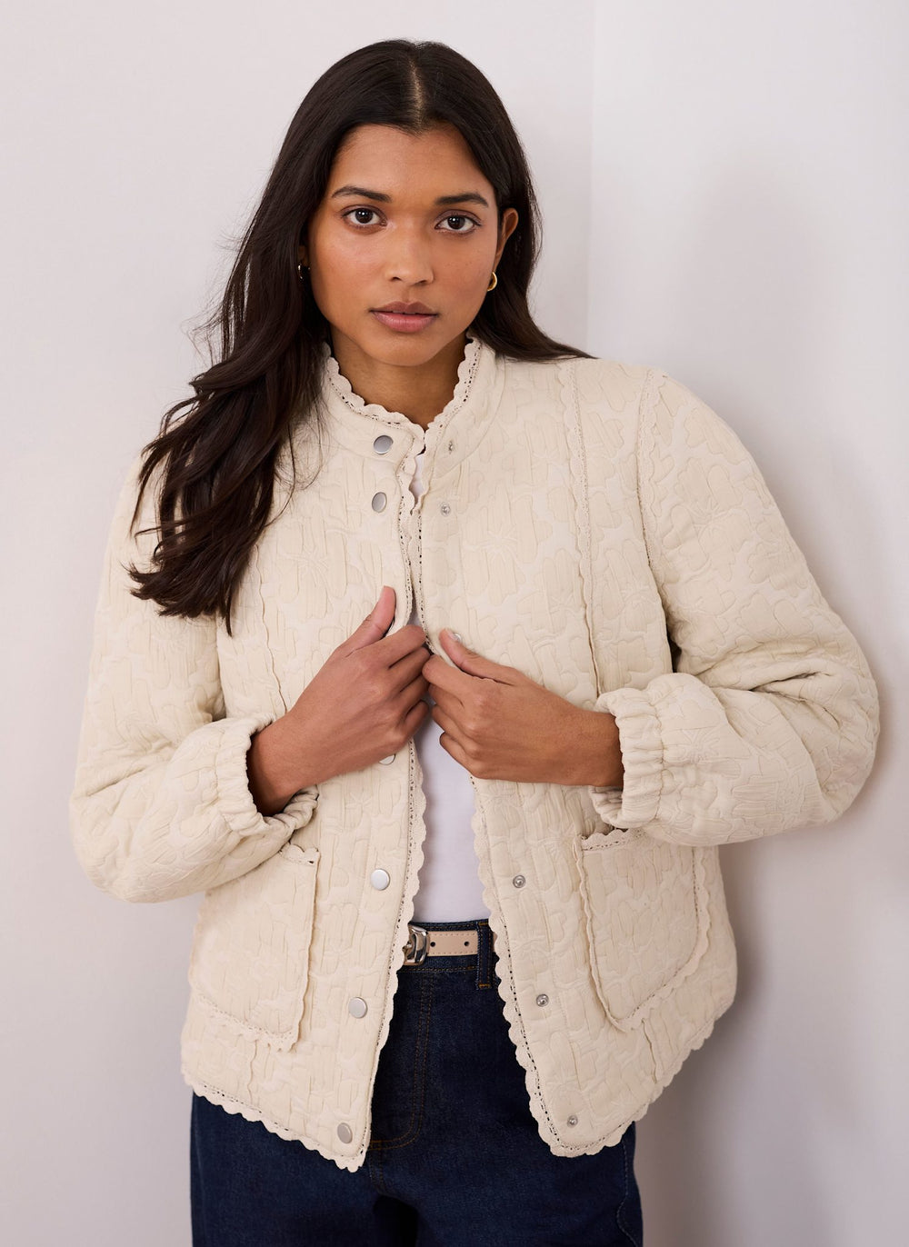 Cream Floral Jacquard Quilted Jacket
