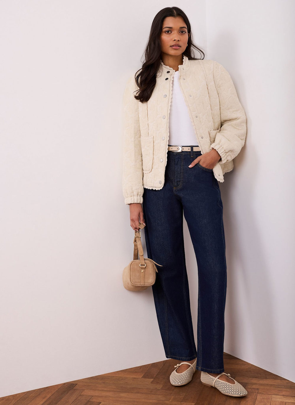 Cream Floral Jacquard Quilted Jacket