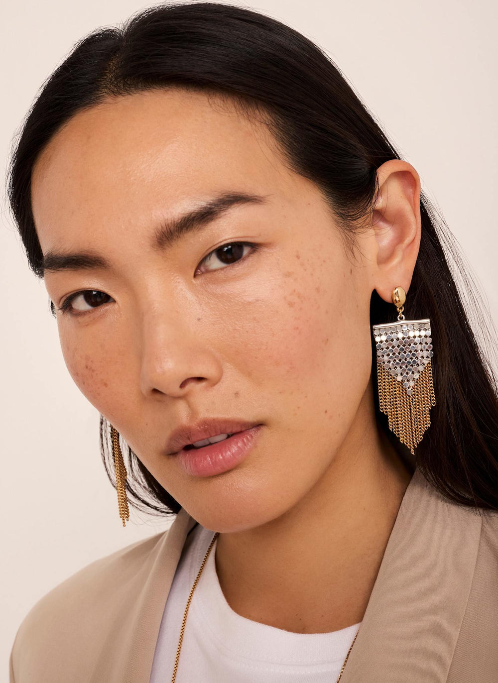 Mixed Metal Fringed Statement Earrings