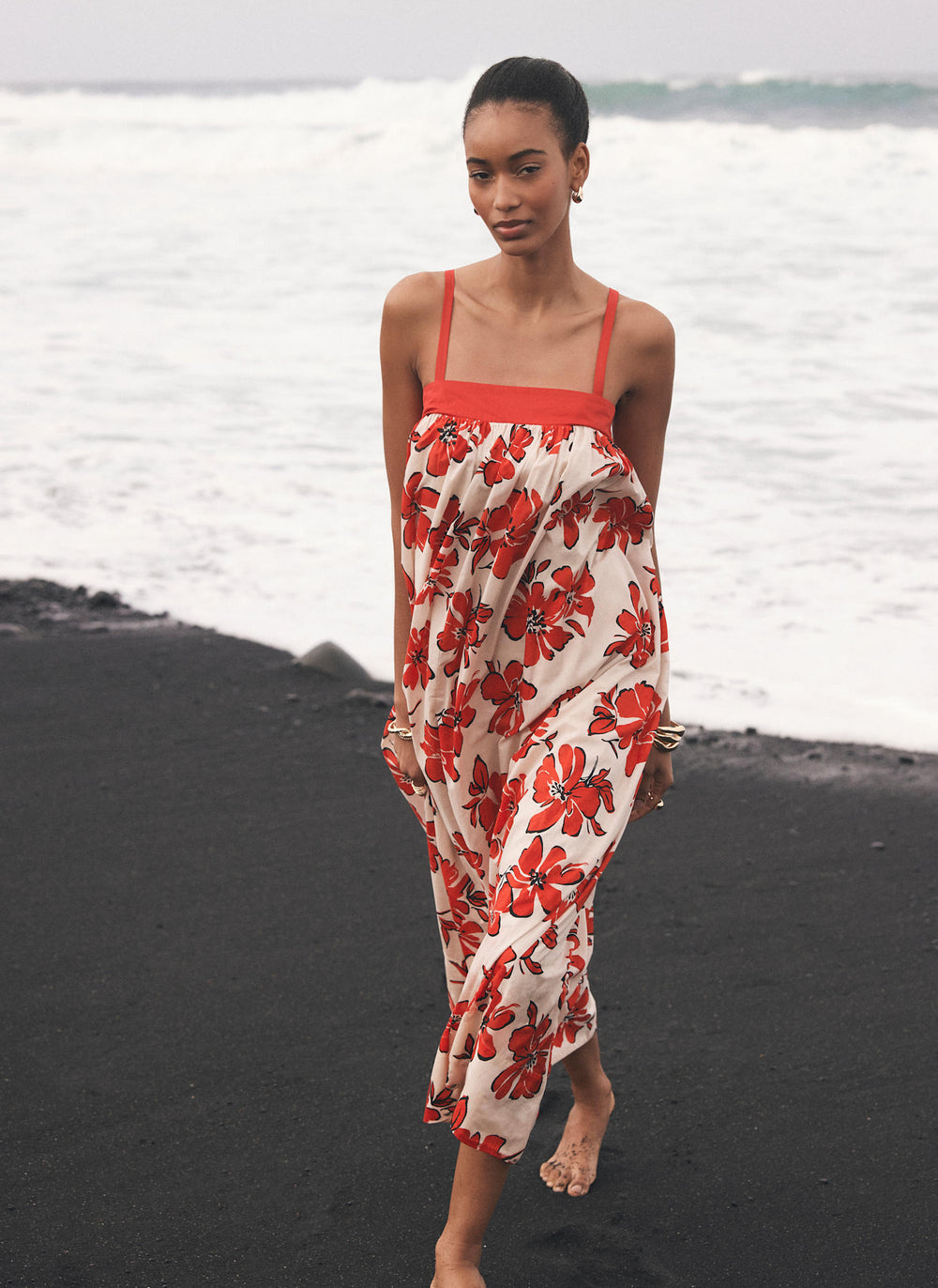 Red Floral Print Maxi Dress