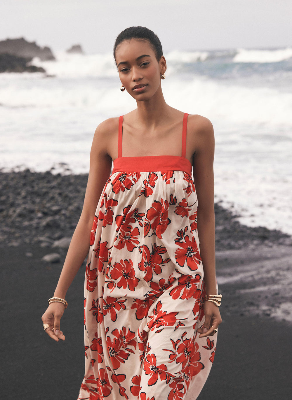 Red Floral Print Maxi Dress